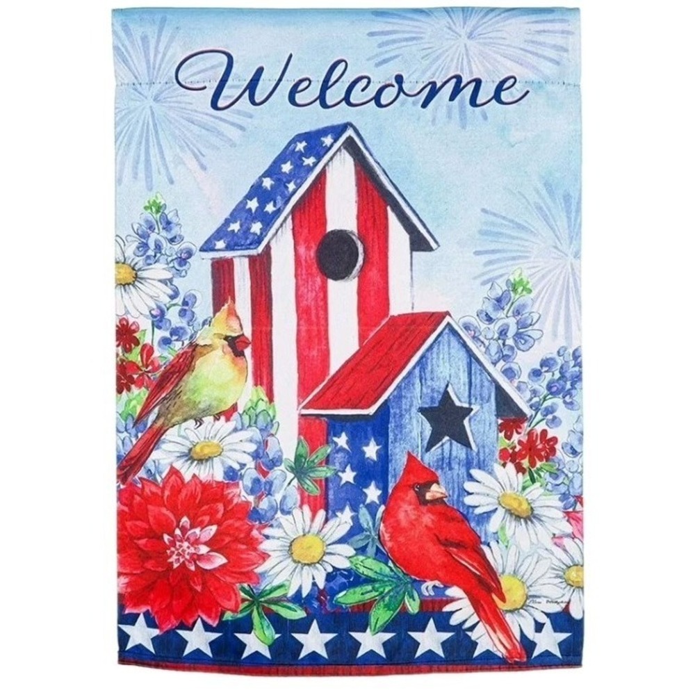 Evergreen BirdHouse Stars & Stripes‎ American Patriotic Garden Flag Cardinal